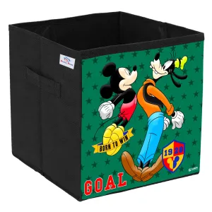 Heart Home Disney Mickey & Goofy Print Durable & Collapsible Square Storage Box|Clothes Organizer With Handle, (Black)