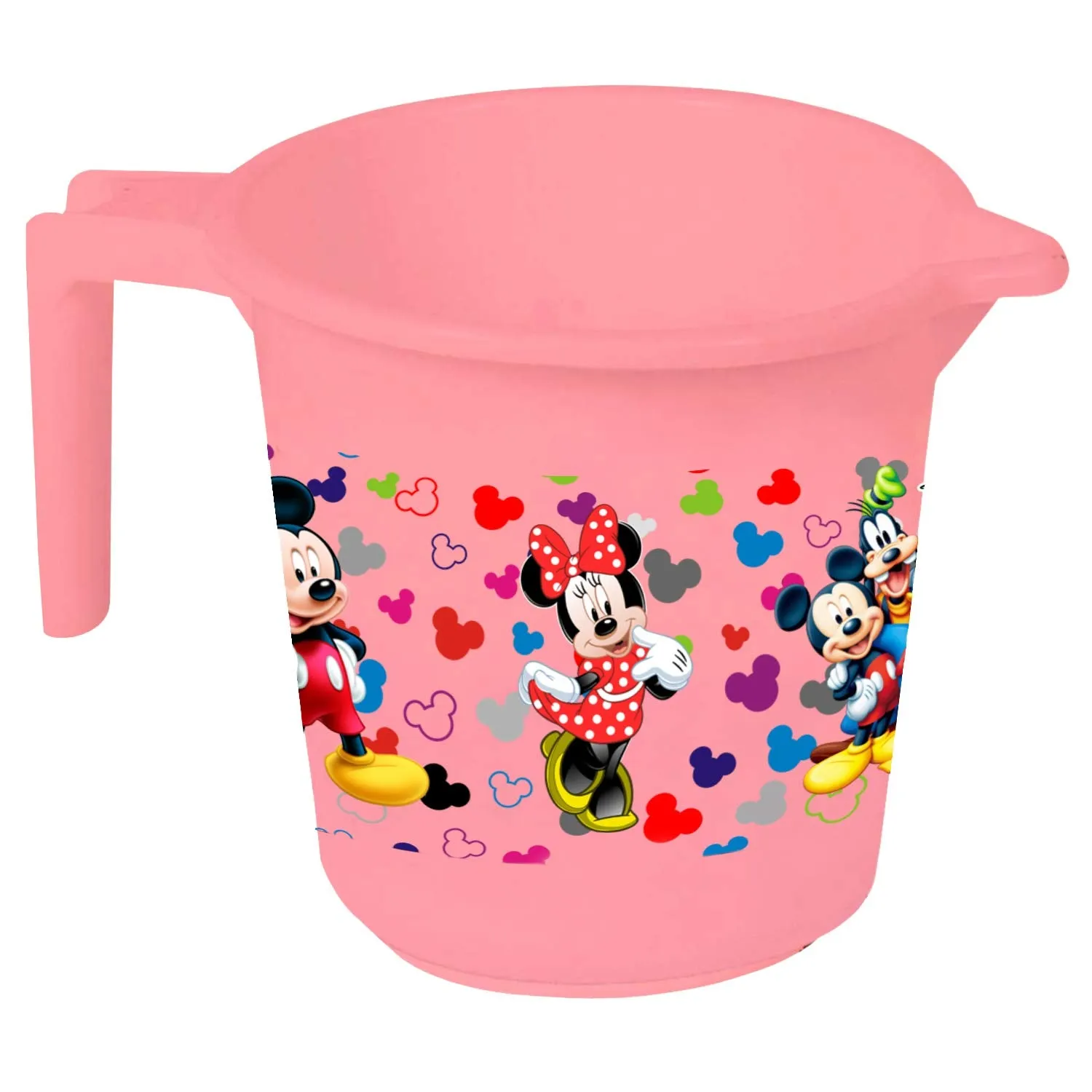 Heart Home Disney Team Mickey Print Plastic Bathing Mugs for Bathroom Bath Accessory, 500 ML (Set of 4,Pink & Cream & Blue & White) -HS_35_HEARTHS17154