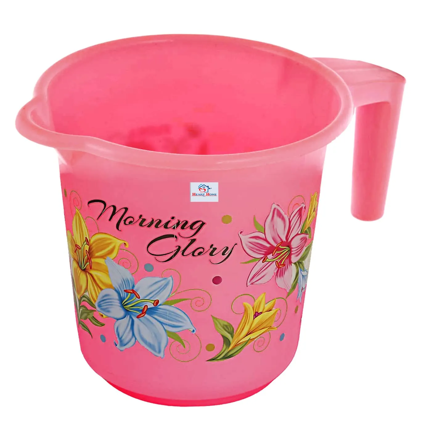 Heart Home Printed 2 Pieces Plastic Bathroom Tub & Mug Set (Pink)