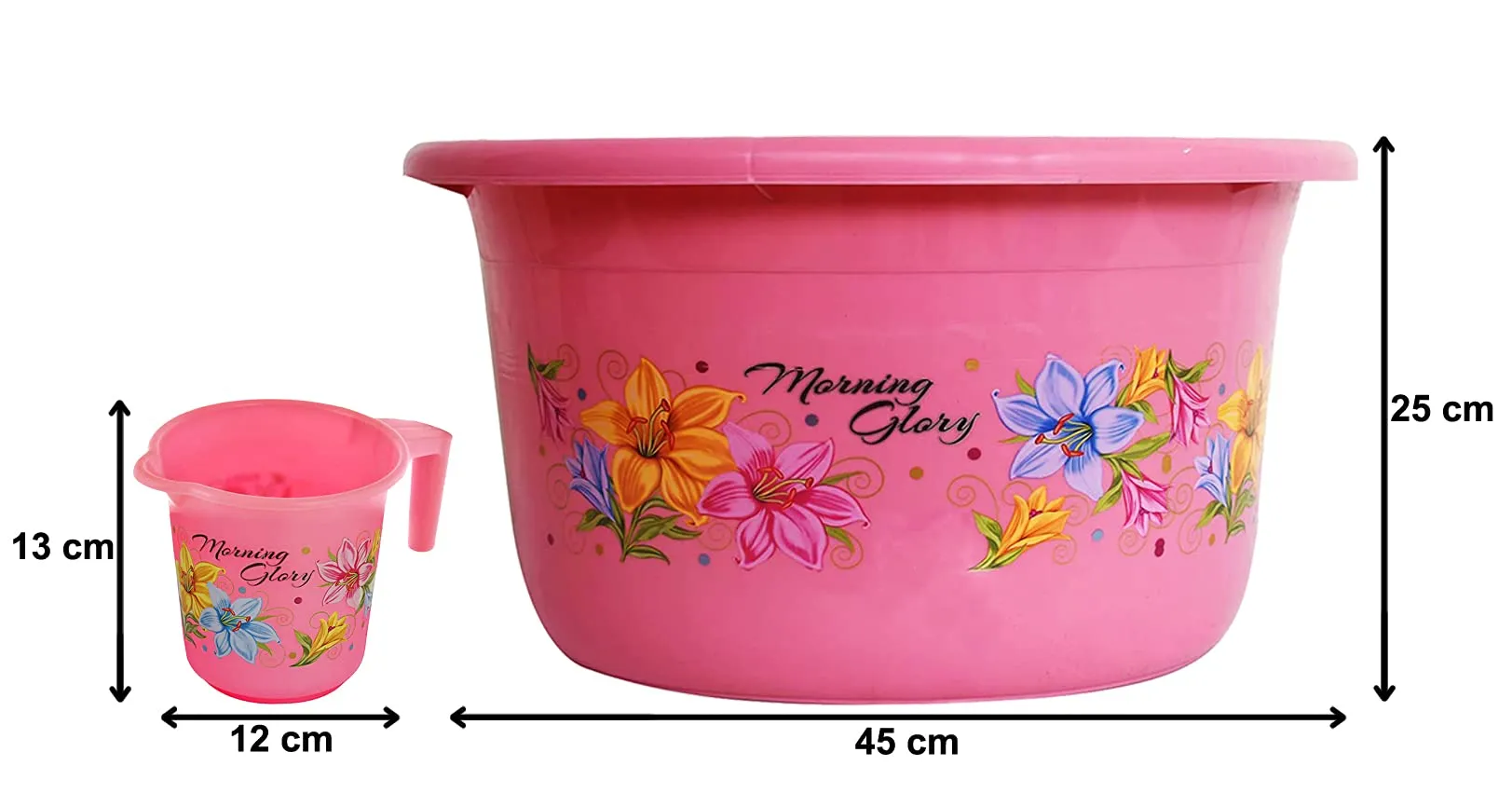 Heart Home Printed 2 Pieces Plastic Bathroom Tub & Mug Set (Pink)