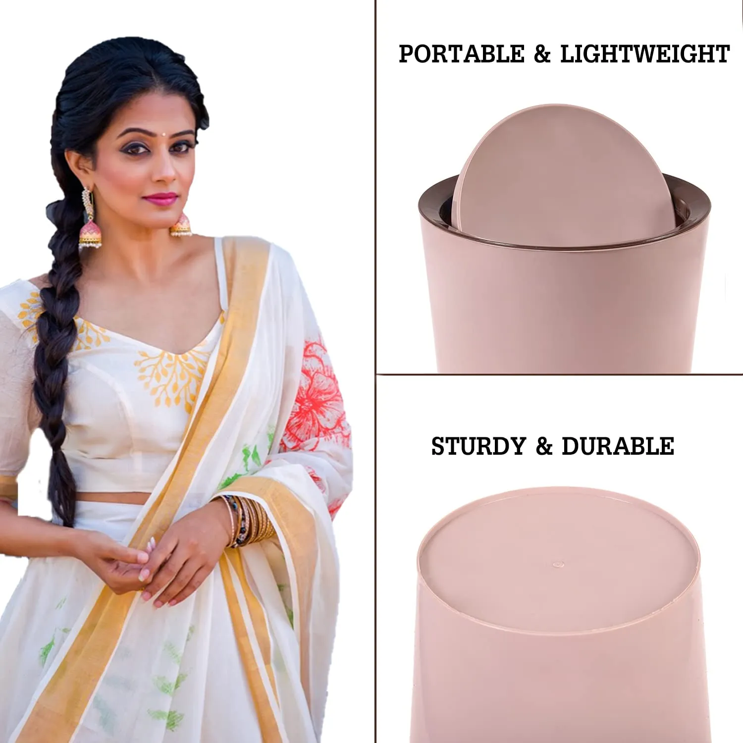 Heart Home Swinging Lid Dustbin|Plastic Garbage Waste Bin|Trash Can for Living Room|Kitchen|Office|6 Litre (Peach)