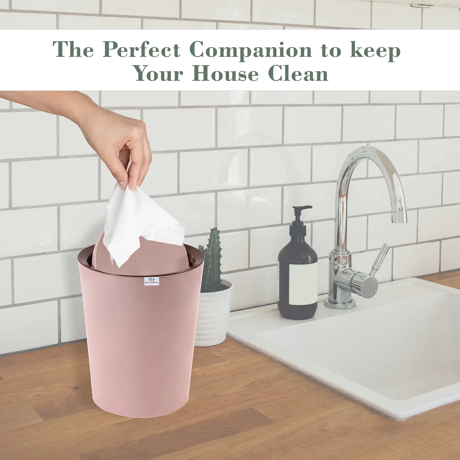 Heart Home Swinging Lid Dustbin|Plastic Garbage Waste Bin|Trash Can for Living Room|Kitchen|Office|6 Litre (Peach)