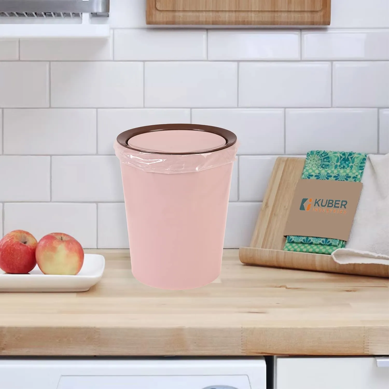 Heart Home Swinging Lid Dustbin|Plastic Garbage Waste Bin|Trash Can for Living Room|Kitchen|Office|6 Litre (Peach)