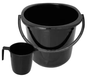 Kuber Industries 2 Pieces Plastic Bathroom Bucket & Mug Set (Black)