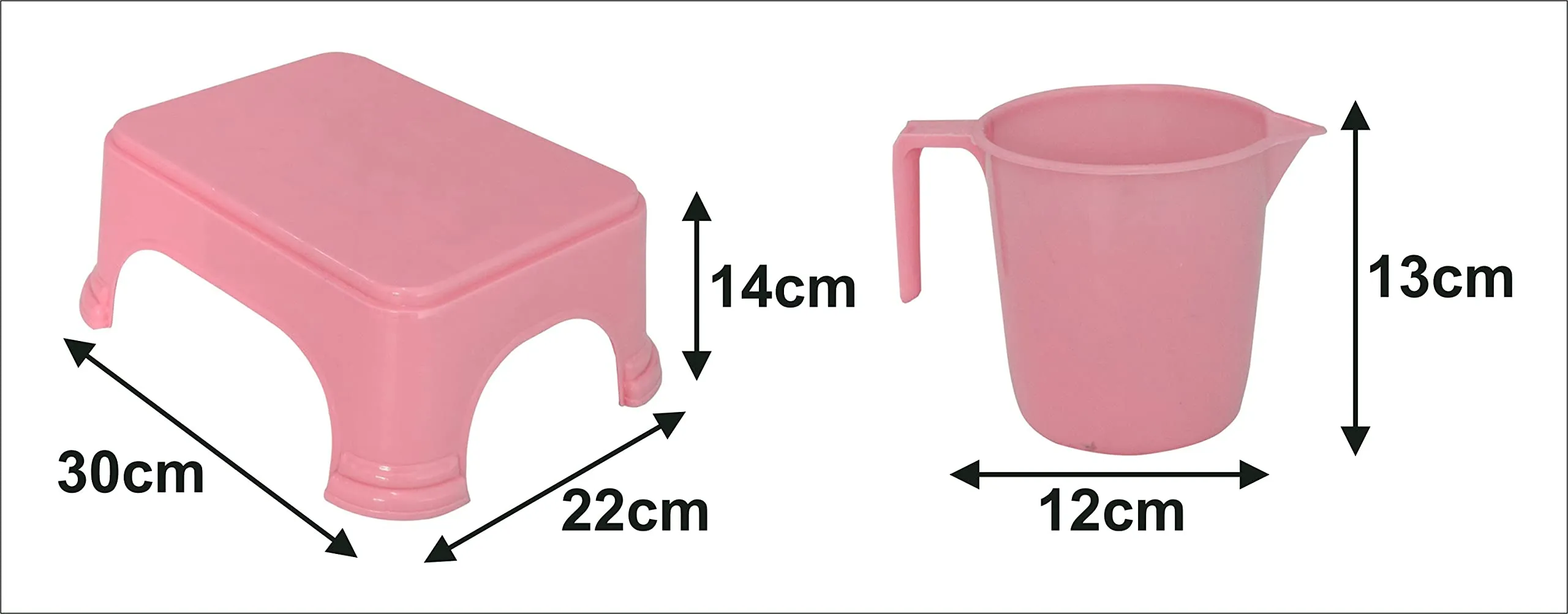 Kuber Industries 2 Pieces Plastic Bathroom Stool & Mug Set (Pink)