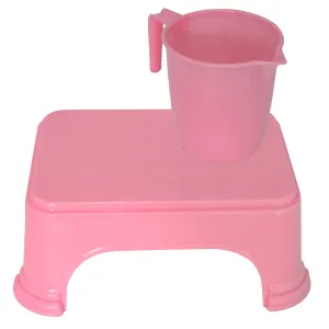 Kuber Industries 2 Pieces Plastic Bathroom Stool & Mug Set (Pink)