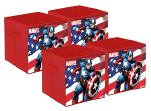Kuber Industries Marvel Captain America Print Durable & Collapsible Square Storage Box|Clothes Organizer With Handle,Pack of 4 (Red)