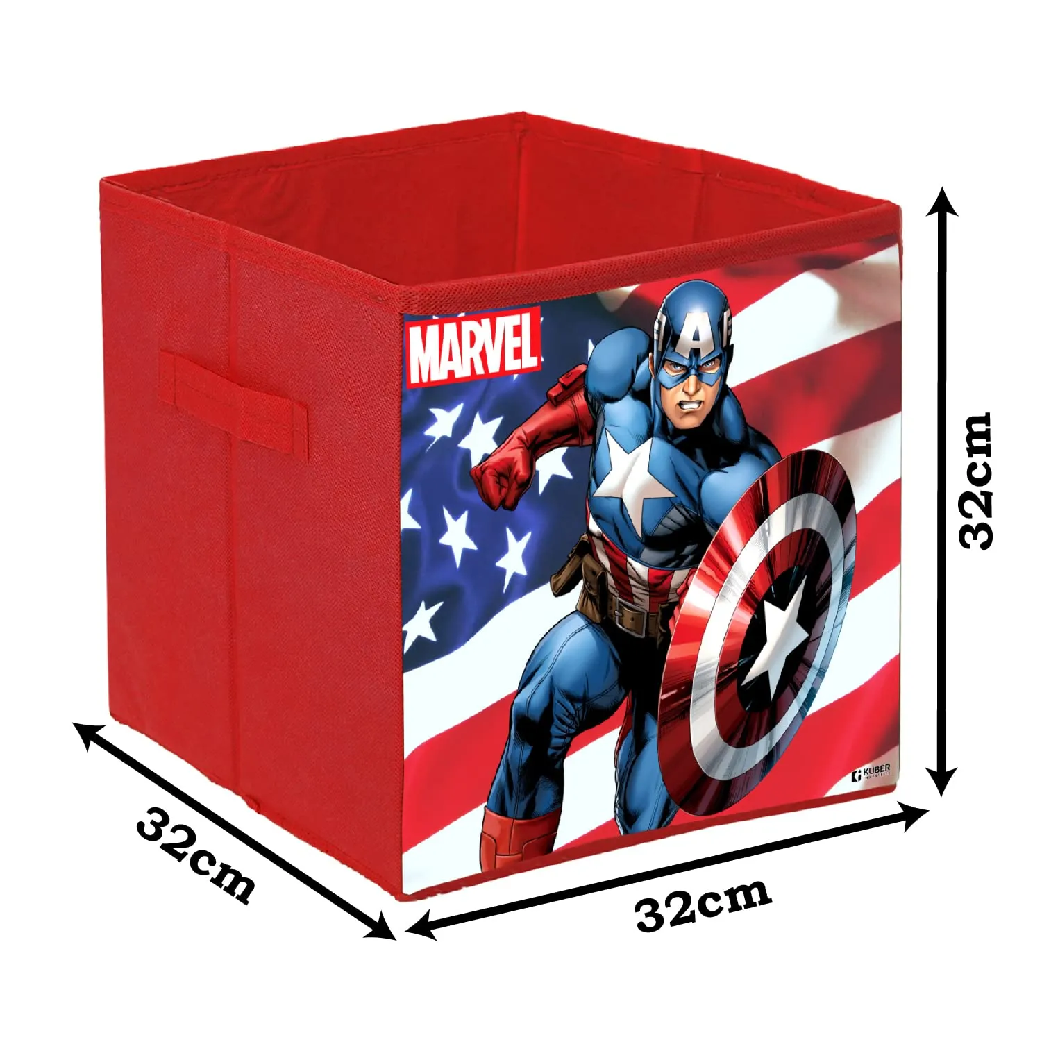 Kuber Industries Marvel Captain America Print Durable & Collapsible Square Storage Box|Clothes Organizer With Handle,Pack of 4 (Red)