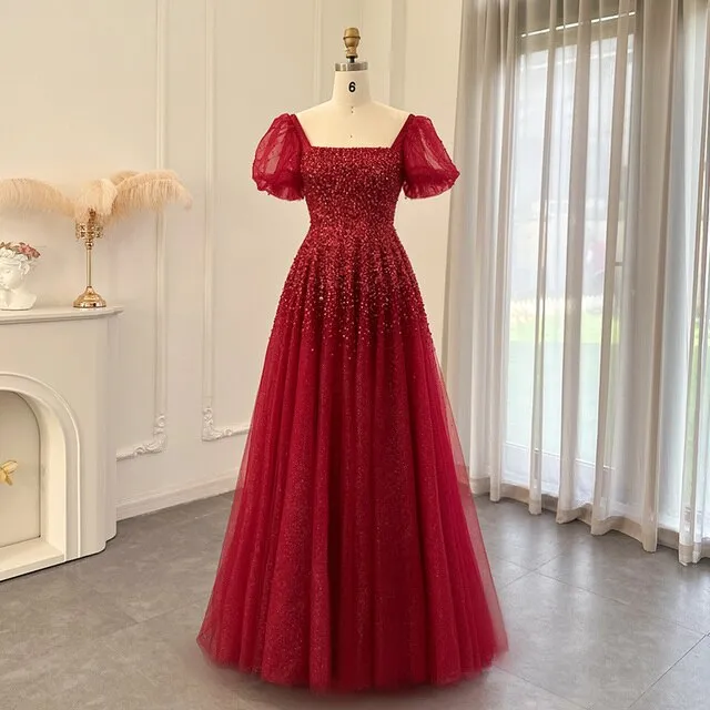 Luxury Rose Pink Beaded A-Line Evening Dress SS109