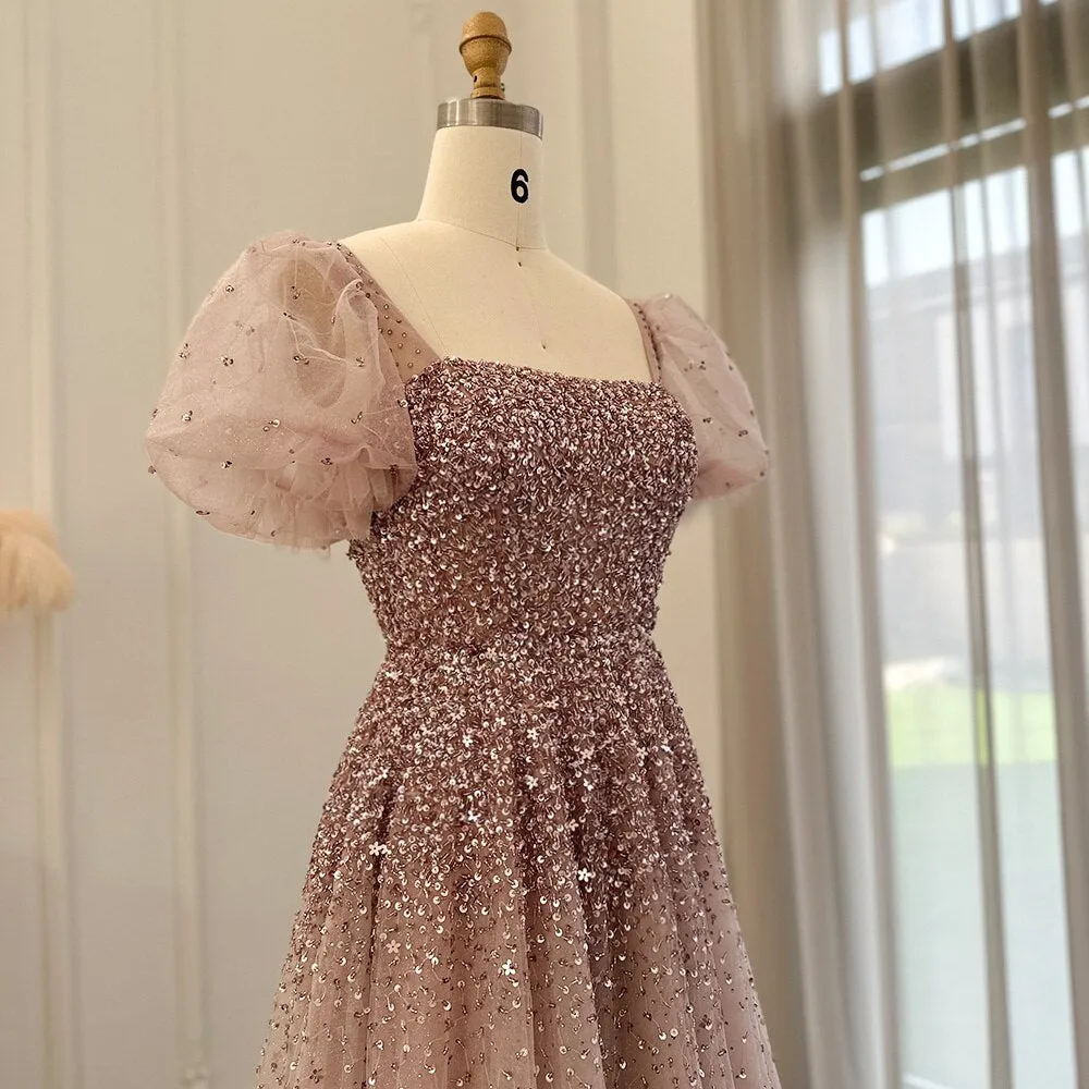 Luxury Rose Pink Beaded A-Line Evening Dress SS109