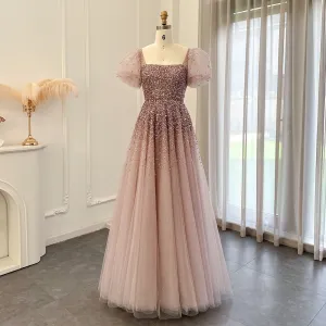Luxury Rose Pink Beaded A-Line Evening Dress SS109