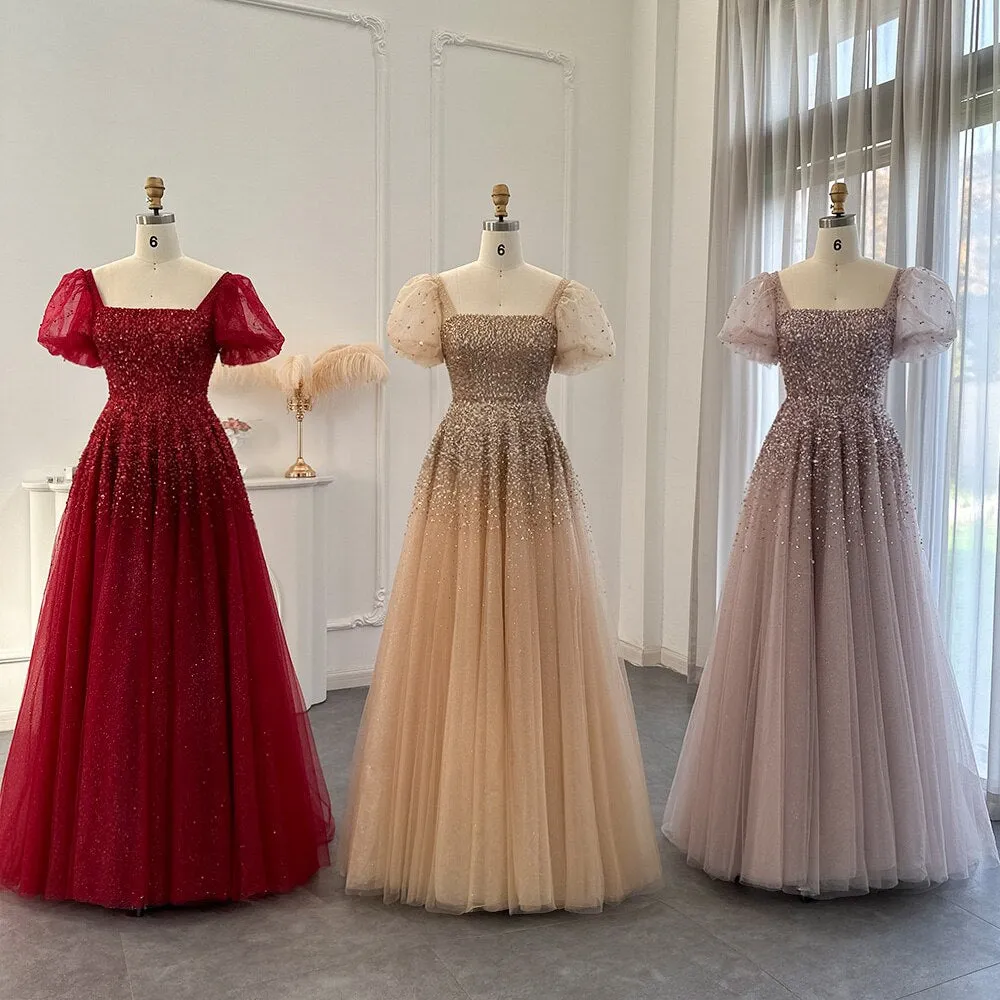Luxury Rose Pink Beaded A-Line Evening Dress SS109
