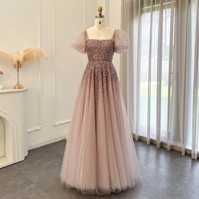 Luxury Rose Pink Beaded A-Line Evening Dress SS109