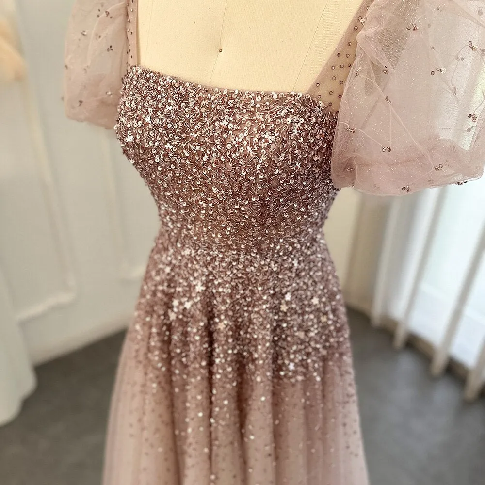 Luxury Rose Pink Beaded A-Line Evening Dress SS109