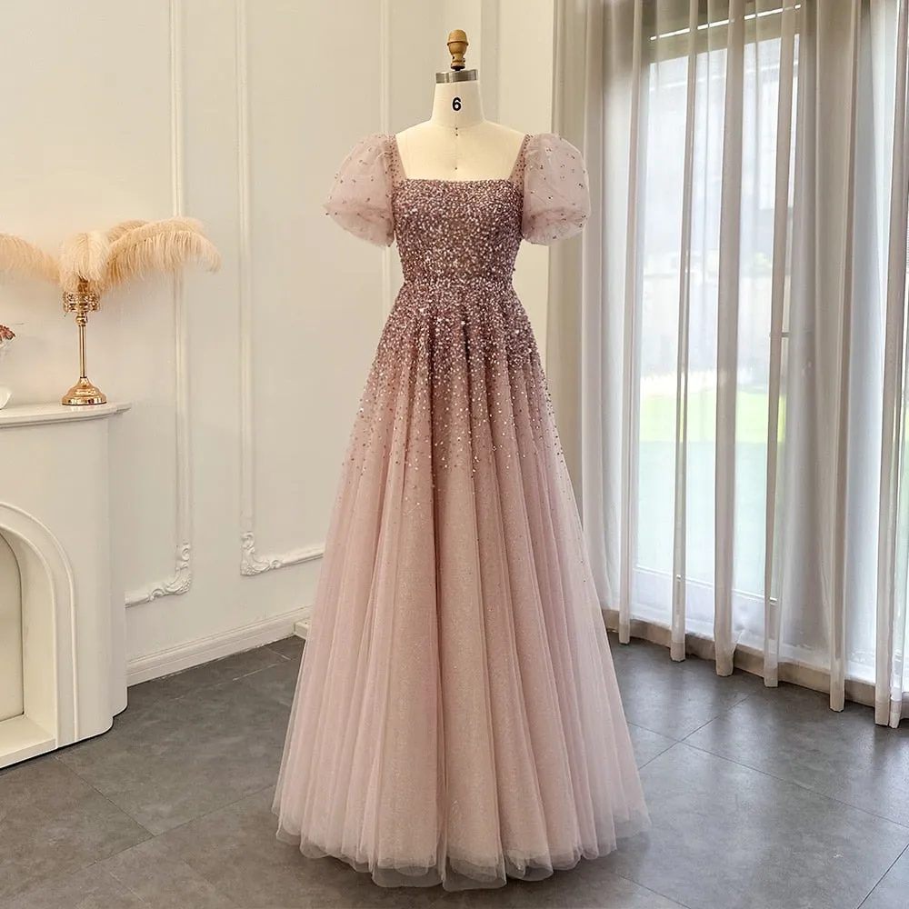 Luxury Rose Pink Beaded A-Line Evening Dress SS109