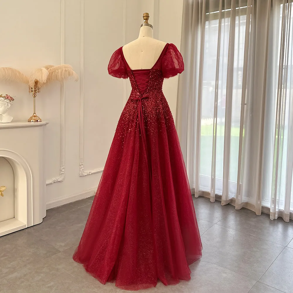 Luxury Rose Pink Beaded A-Line Evening Dress SS109