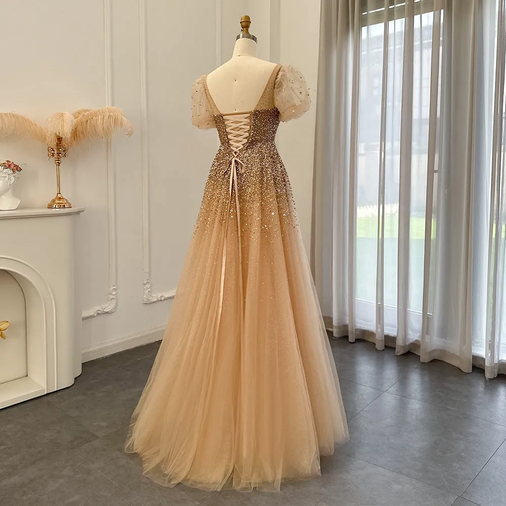 Luxury Rose Pink Beaded A-Line Evening Dress SS109