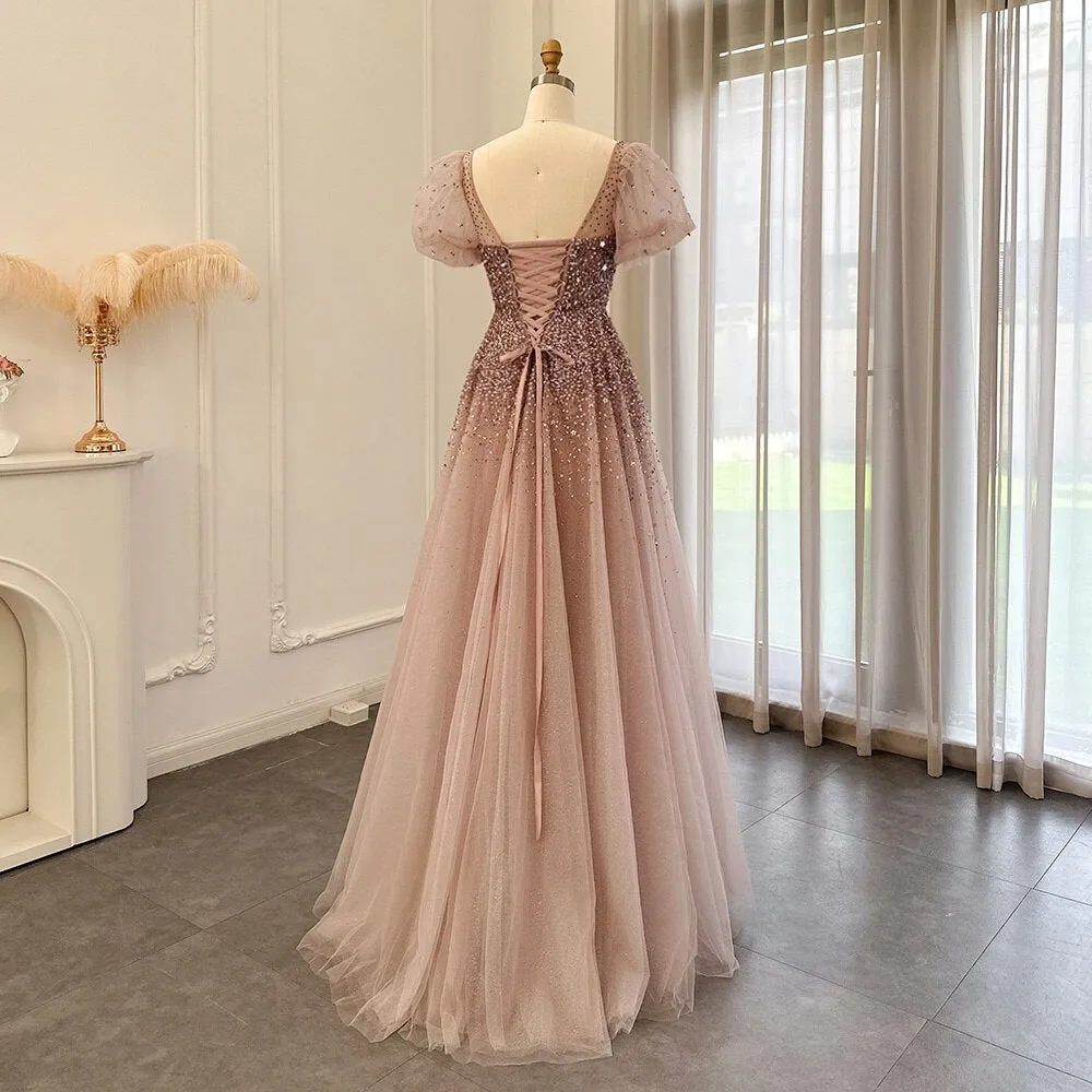 Luxury Rose Pink Beaded A-Line Evening Dress SS109