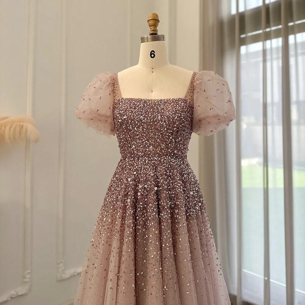 Luxury Rose Pink Beaded A-Line Evening Dress SS109