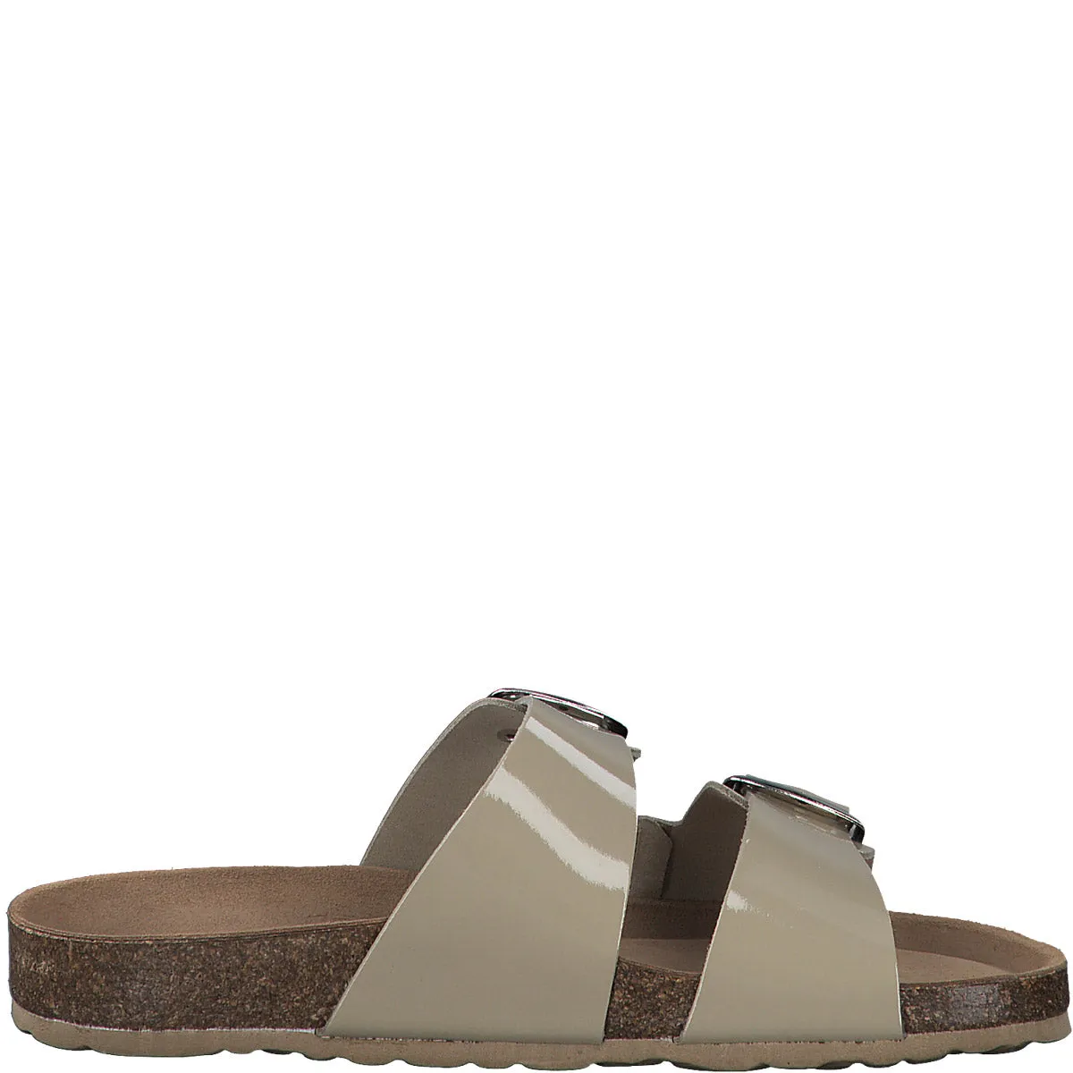 Marco Tozzi Pebble Coloured Leather Sandal with Silver Buckle Detail