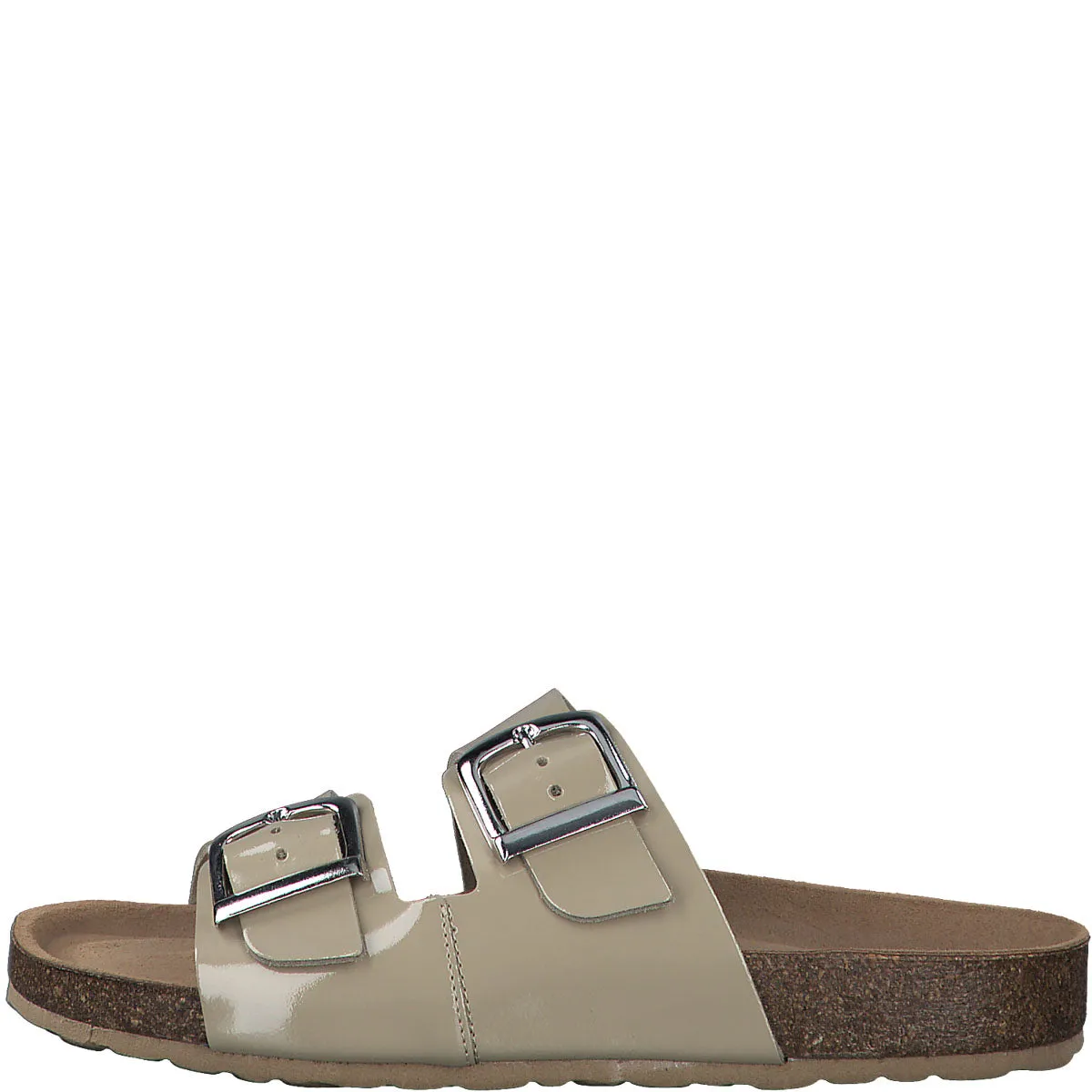 Marco Tozzi Pebble Coloured Leather Sandal with Silver Buckle Detail