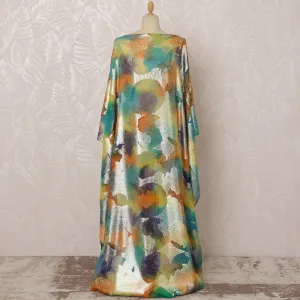 Multicolor Orange, Teal, and Gold Somali Silk Chiffon Dirac Fabric with Metallic Lurex, 3.5 Meters, 140 cm Width-D20869