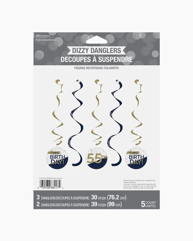 Navy & Gold Milestone Dizzy Danglers with Stickers