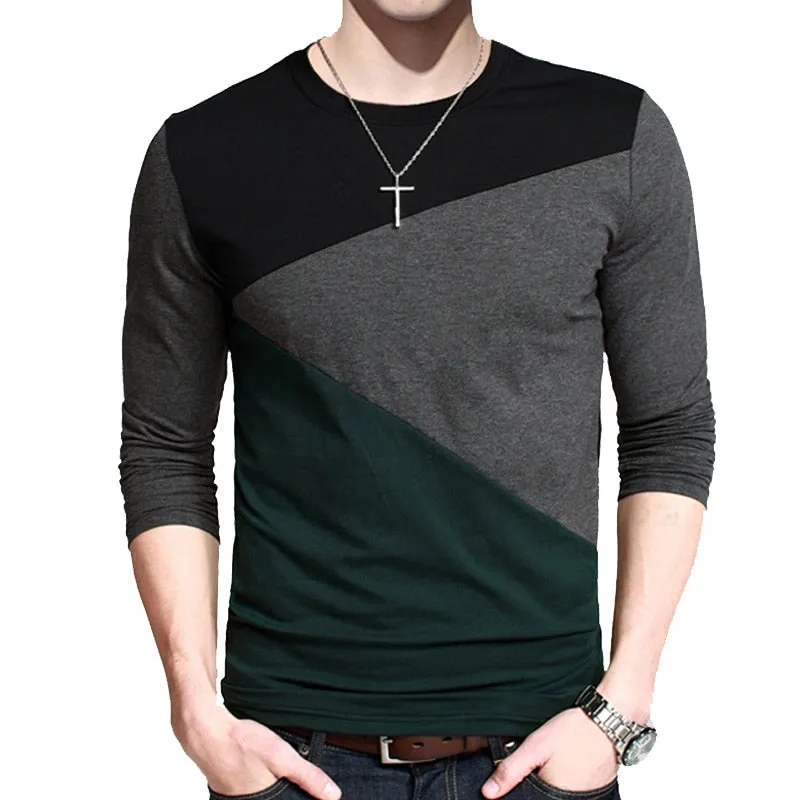 Nsqured Korean Vintage Style Patchwork Men's Long T-Shirt