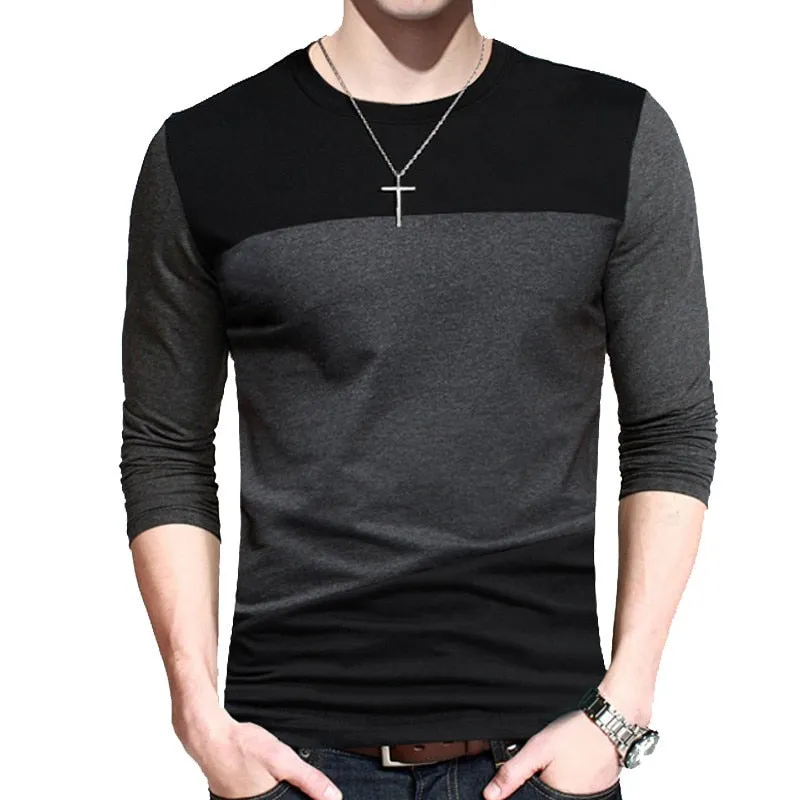 Nsqured Korean Vintage Style Patchwork Men's Long T-Shirt