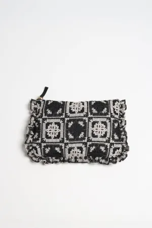 Pochette Macrame in Mini Tiles Black