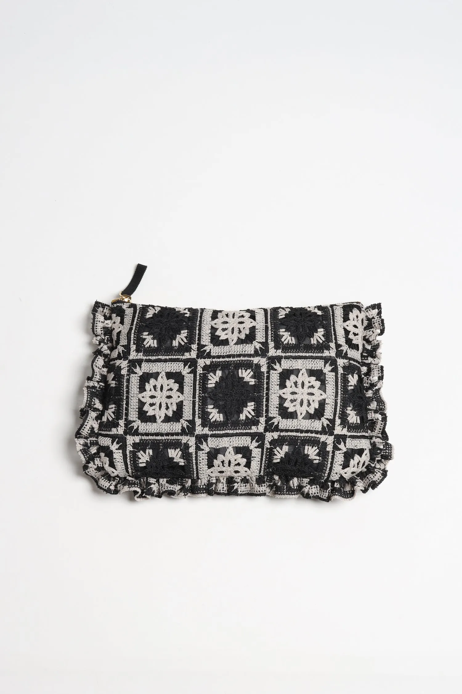 Pochette Macrame in Mini Tiles Black