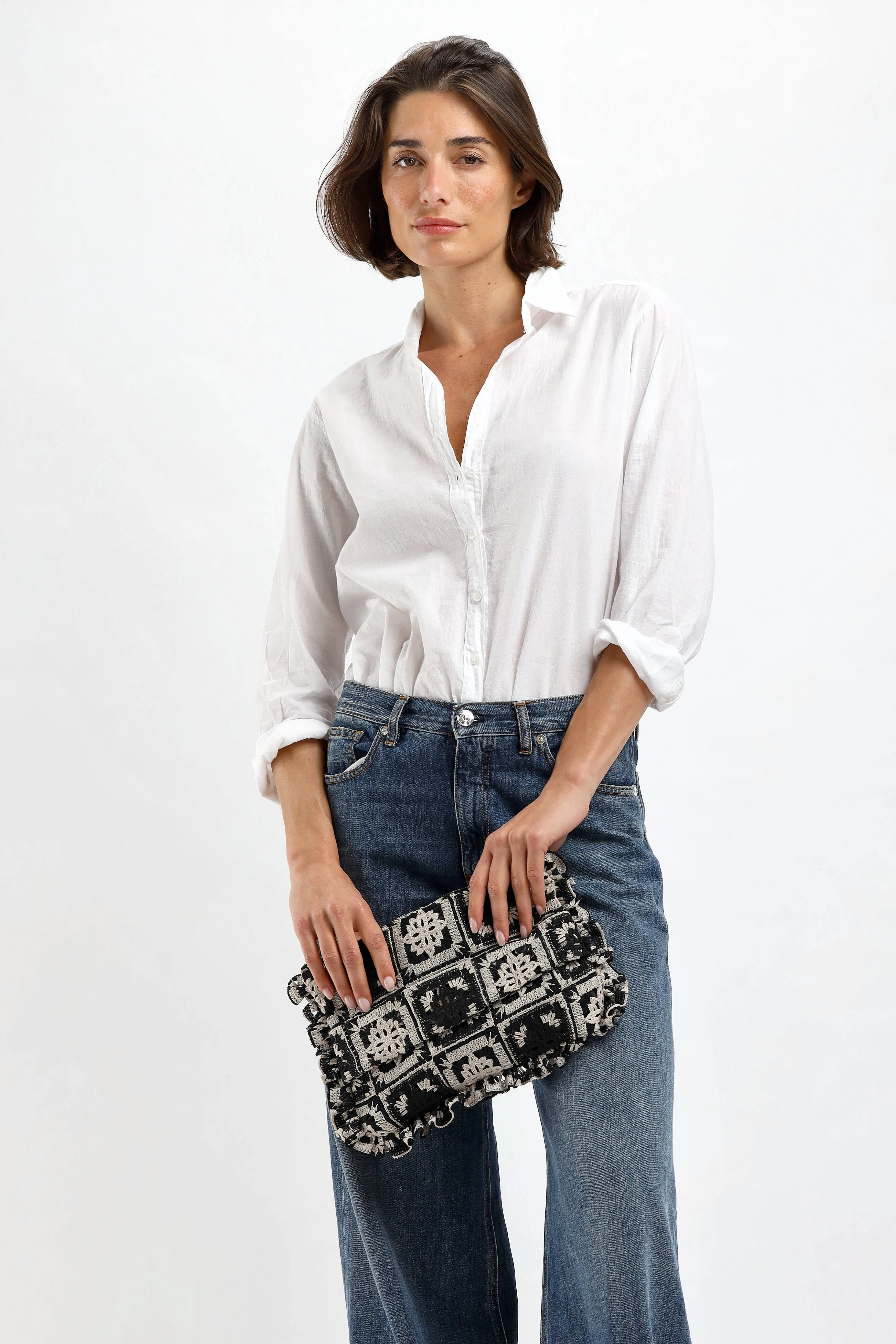Pochette Macrame in Mini Tiles Black
