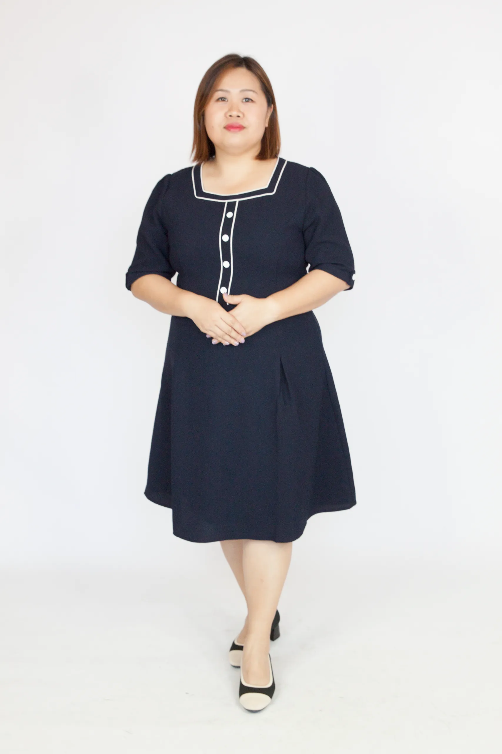 Puff Sleeve Button Elegant Dress