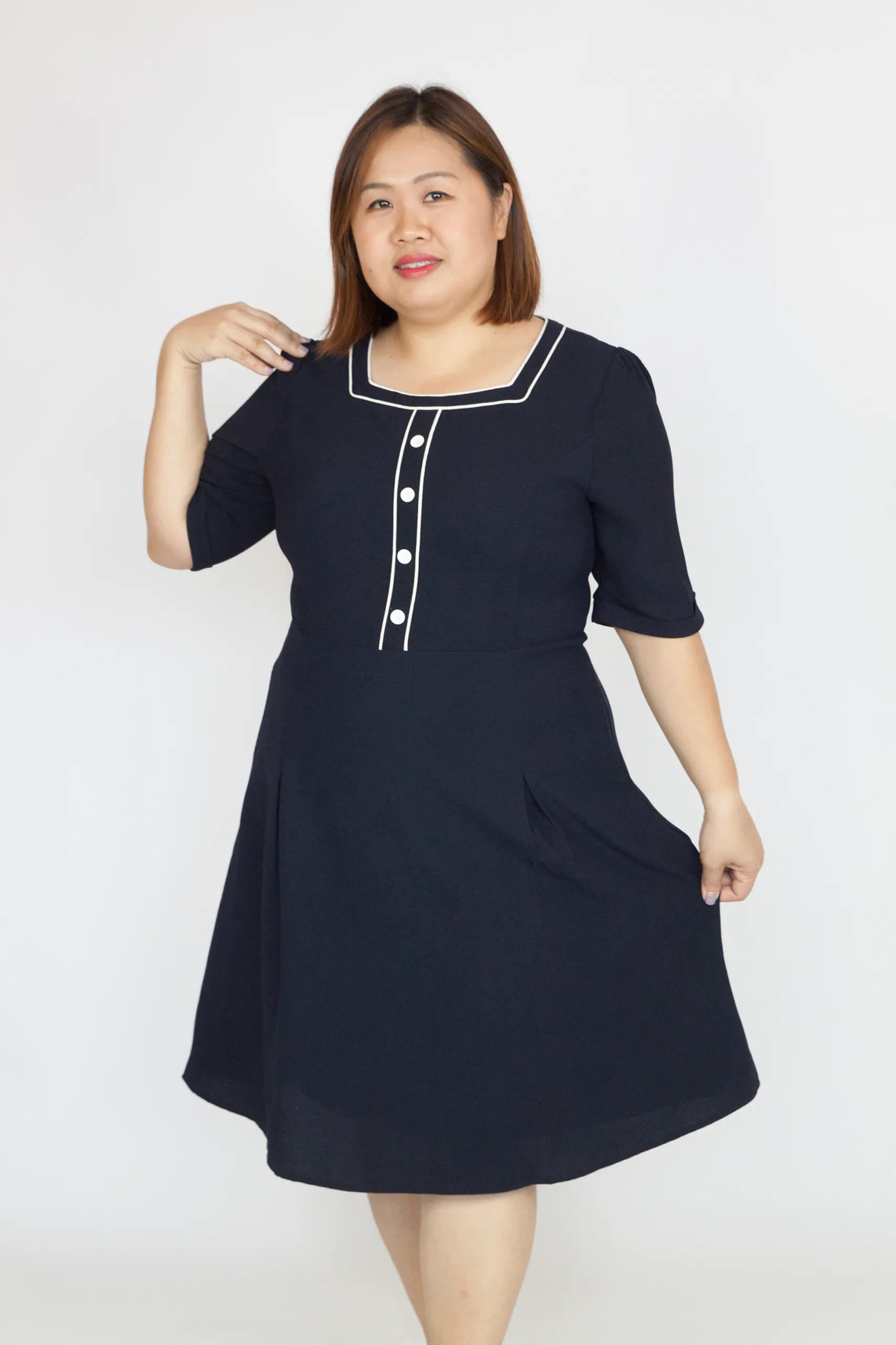 Puff Sleeve Button Elegant Dress