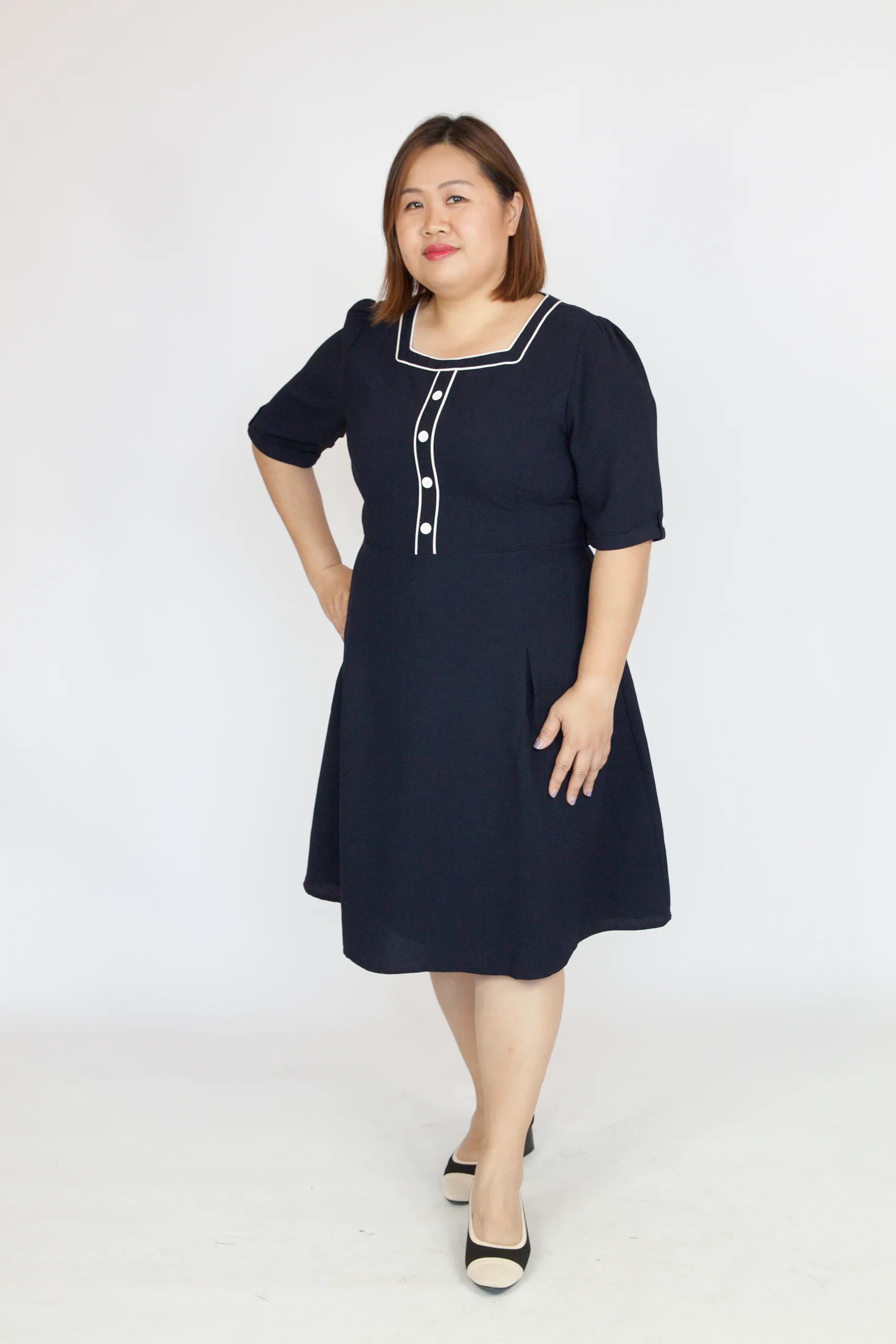 Puff Sleeve Button Elegant Dress