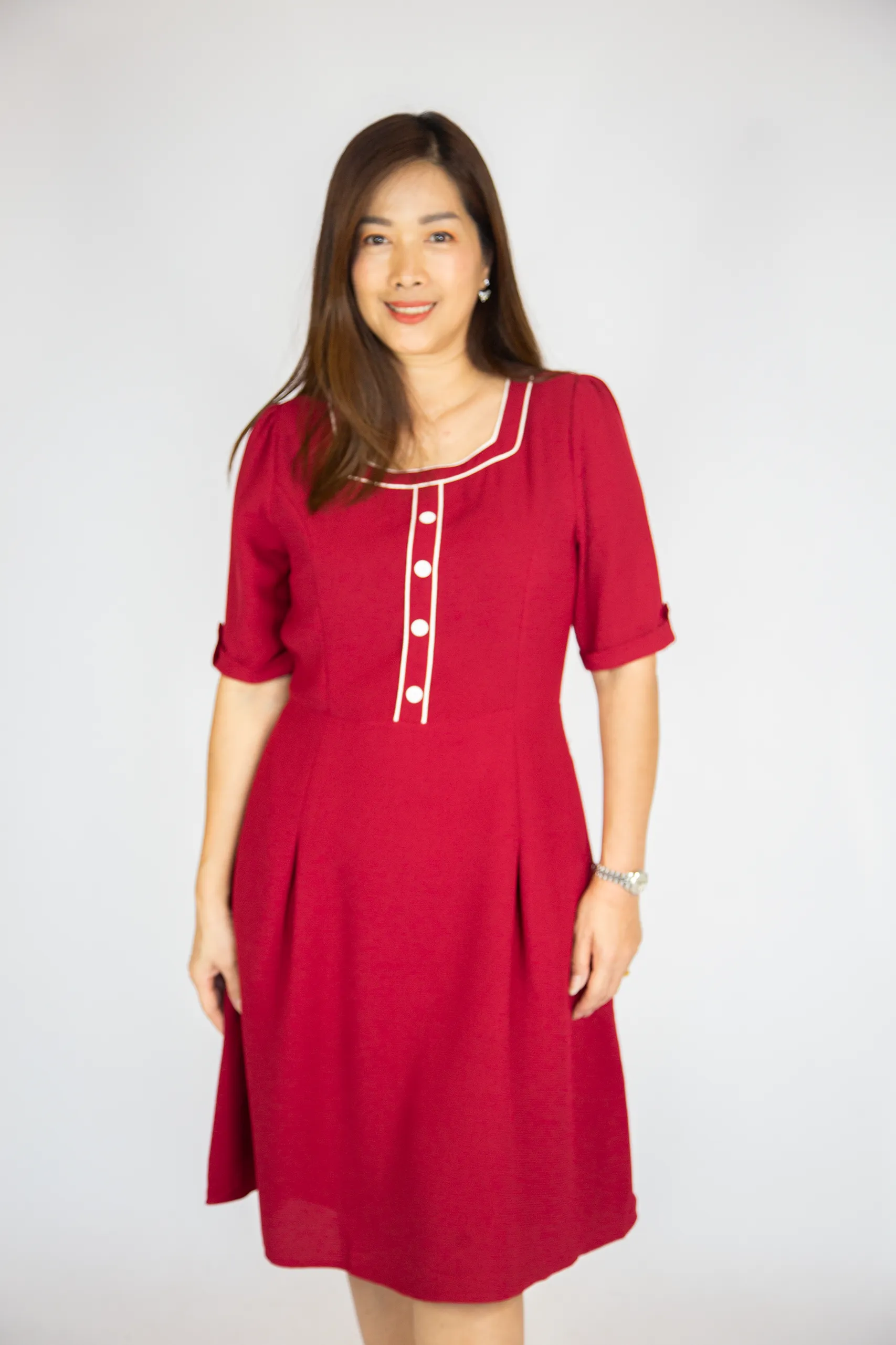 Puff Sleeve Button Elegant Dress