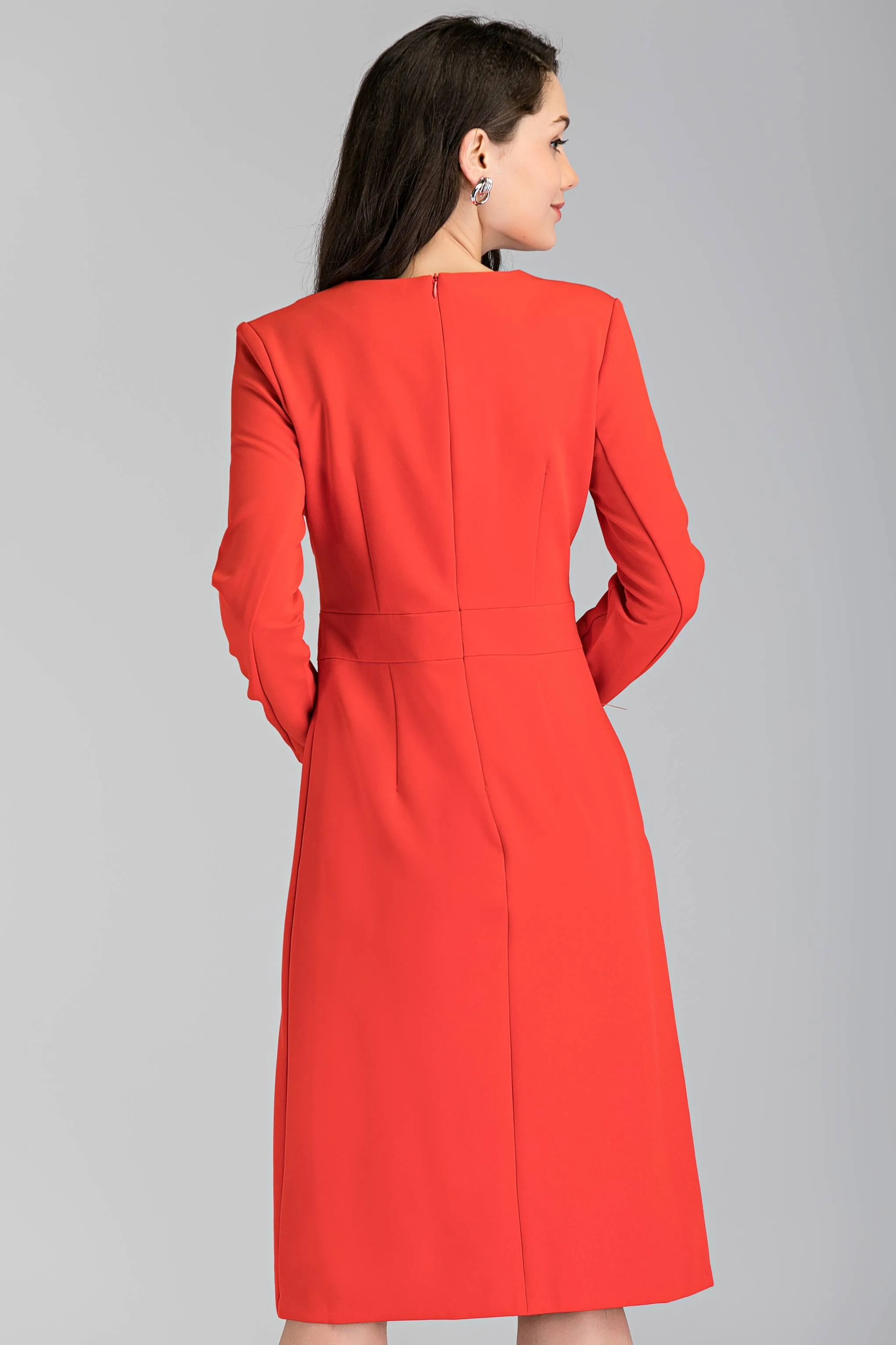 Red Button Up Sleeved Midi Dress