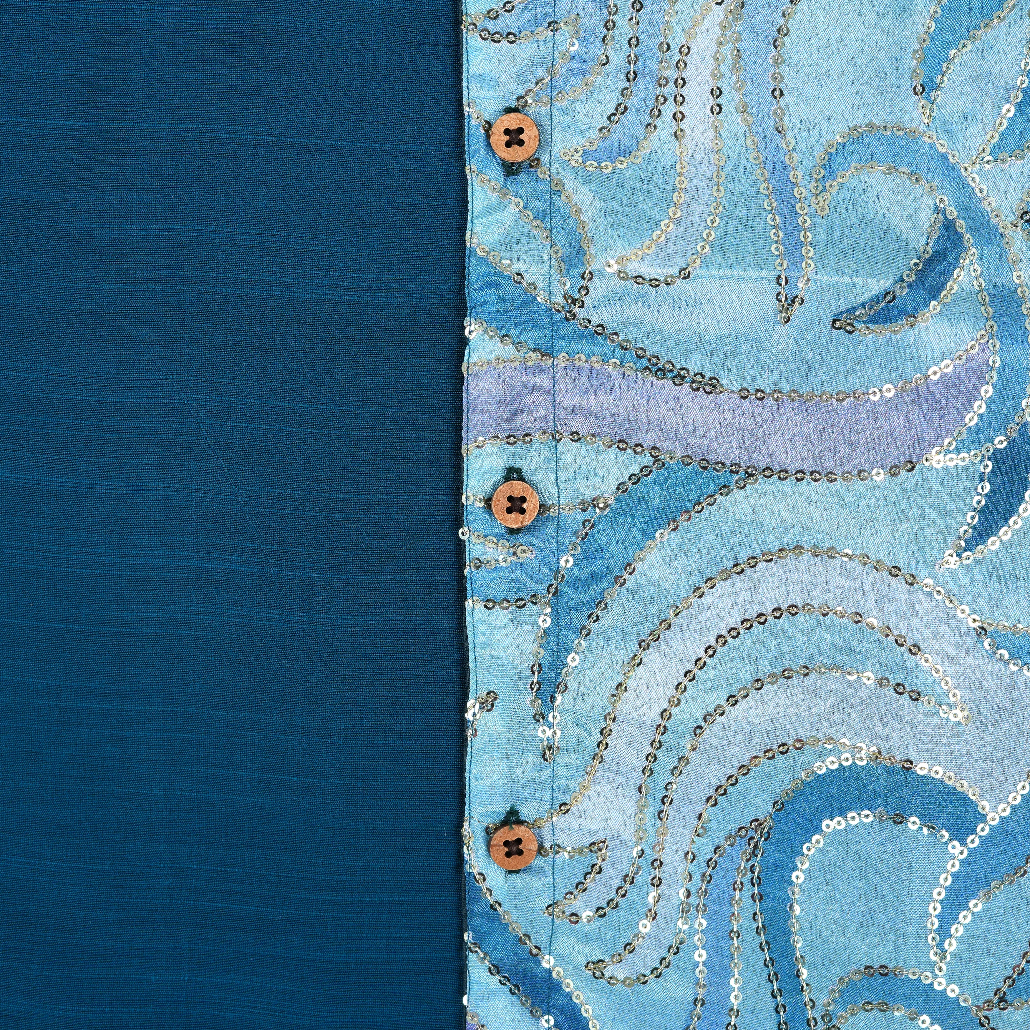 Royal Blue Boys Ethnic Silk Shirt with Dhoti Shimmering Sequin Detail