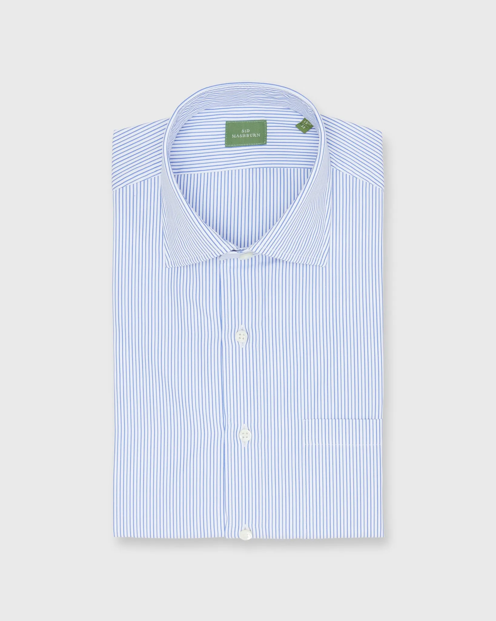 Spread Collar Dress Shirt in Blue Multi Double Stripe Poplin