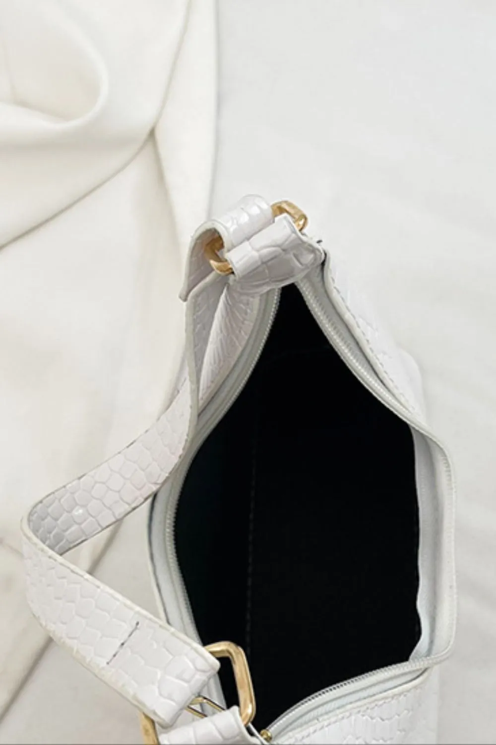 Stone-Textured PU Leather Shoulder Bag