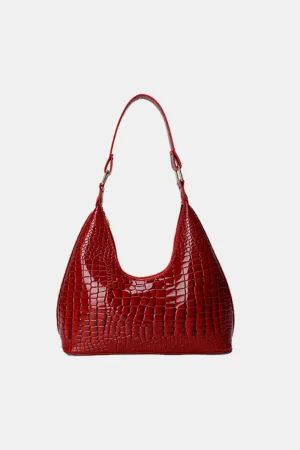 Stone-Textured PU Leather Shoulder Bag