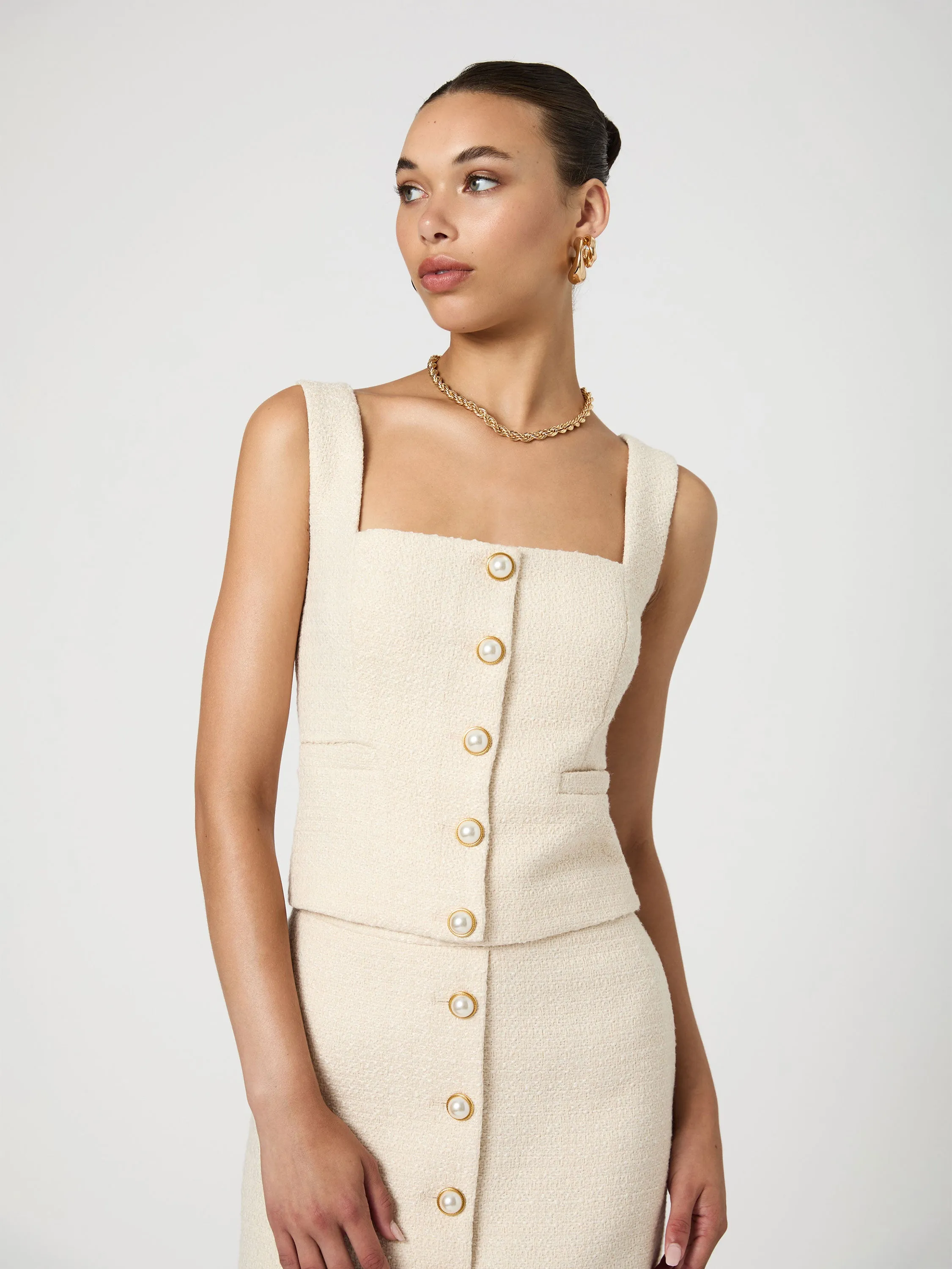 Structured Tweed Button Front Top