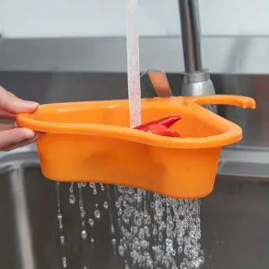 Swanshaped overthefaucet drain rack for kitchen organization