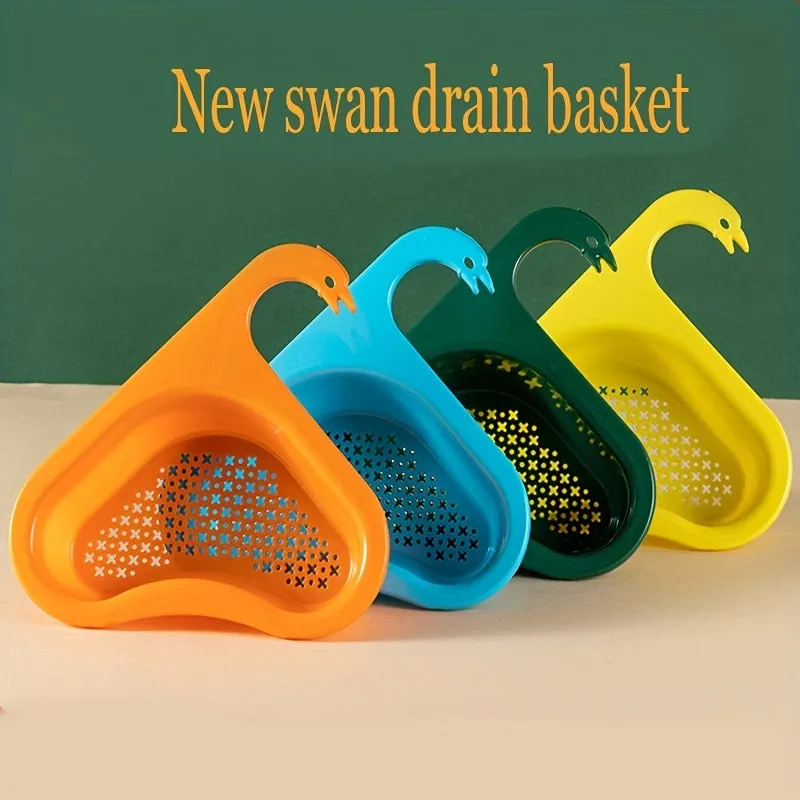 Swanshaped overthefaucet drain rack for kitchen organization