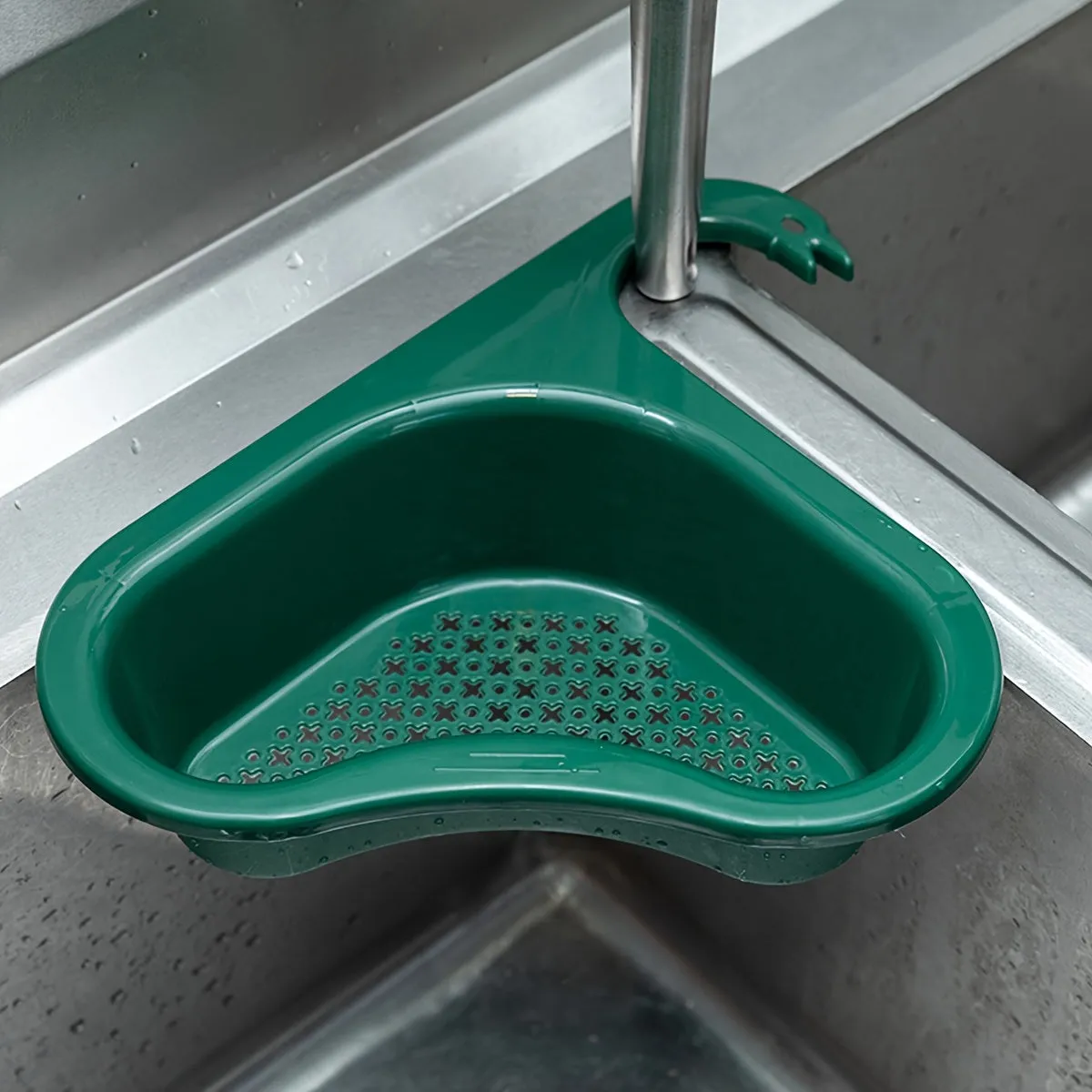 Swanshaped overthefaucet drain rack for kitchen organization