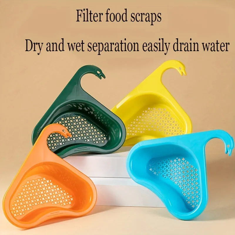 Swanshaped overthefaucet drain rack for kitchen organization