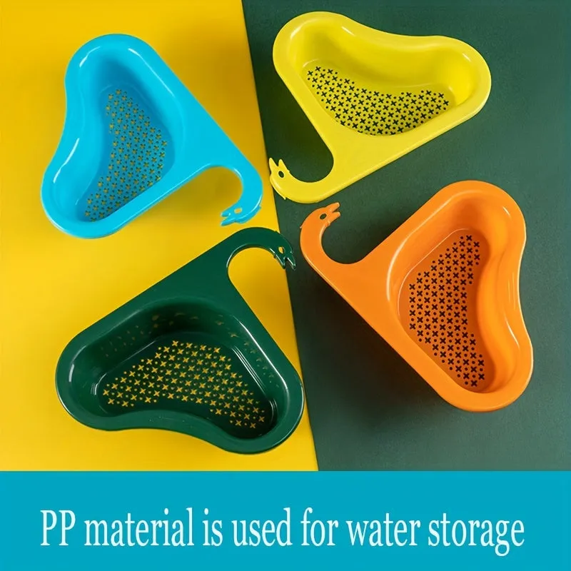 Swanshaped overthefaucet drain rack for kitchen organization