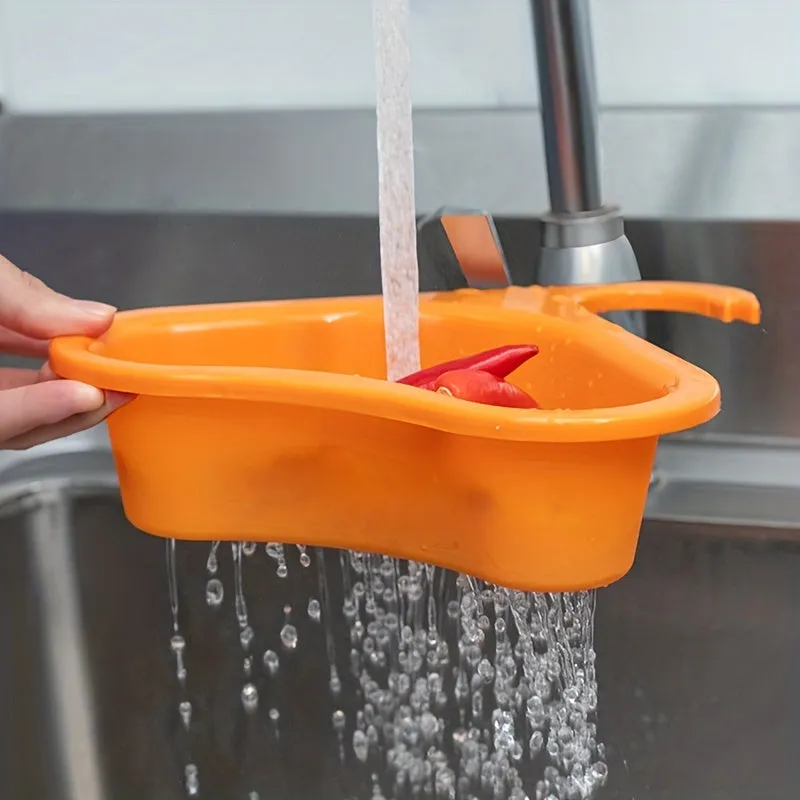Swanshaped overthefaucet drain rack for kitchen organization
