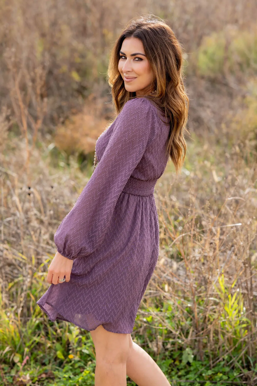 Textured Chevron Cinched Accents Dress