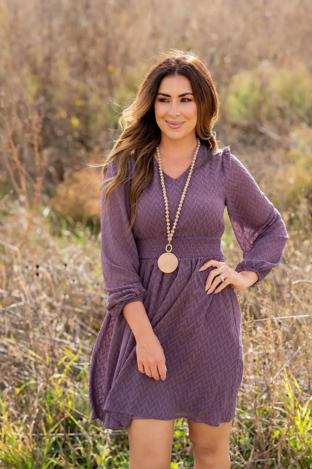 Textured Chevron Cinched Accents Dress